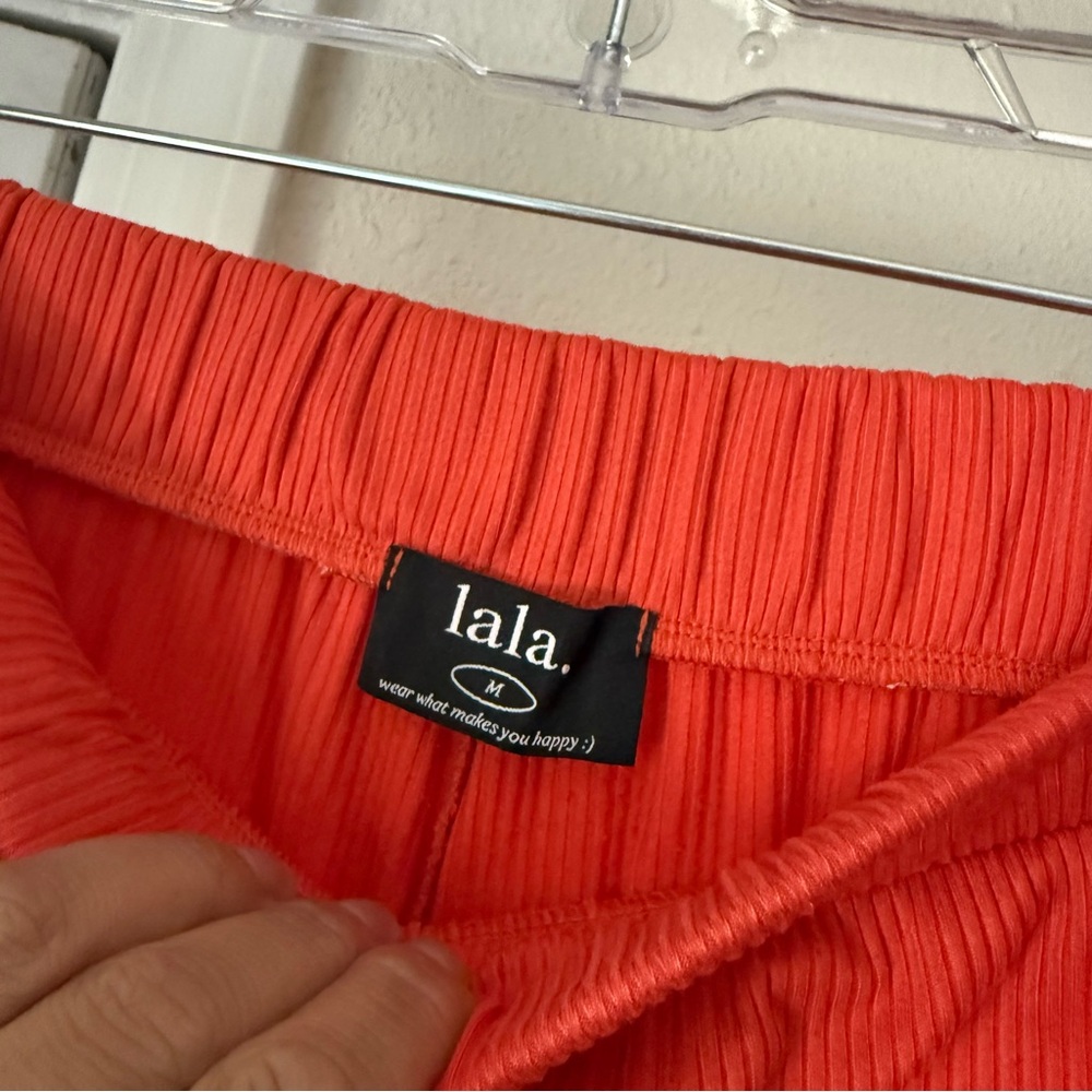 Dressed in LALA Wide Leg Pants in Bright Coral Red - Picture 4 of 4